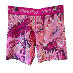 Nike Pro Shorts Pink Floral Tropical‎ Print Size Large
